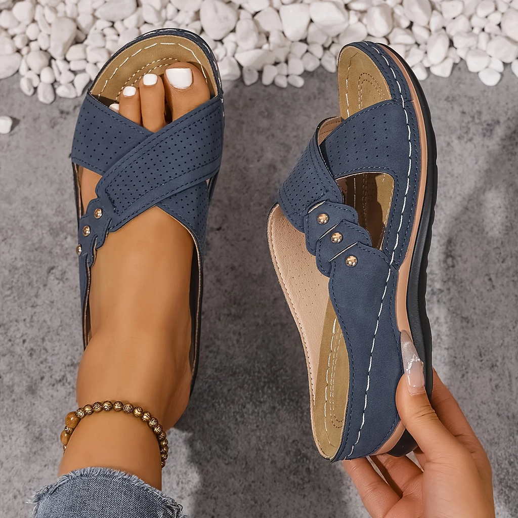Women's Comfort Slip On Sandals with Cross Strap Design