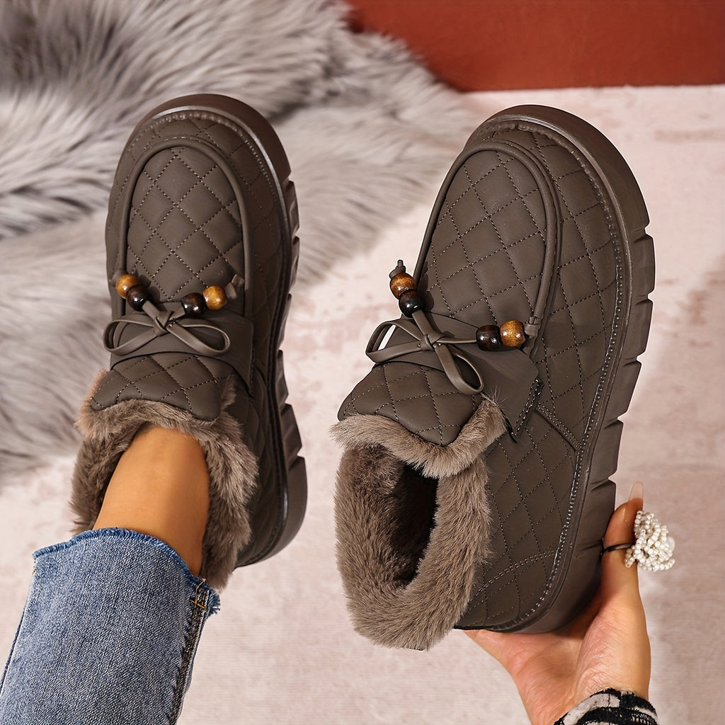 Dames vatterede slip-on-sko med imiteret pelsfor