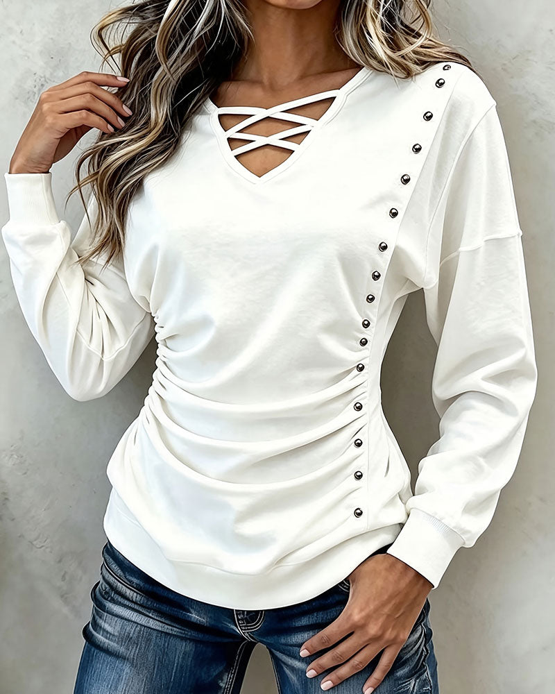 Women’s Lace-Up Ruched Long Sleeve Top