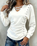 Women’s Lace-Up Ruched Long Sleeve Top