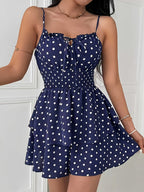 Women’s Polka Dot Playsuit with Shirred Waist and Frill Detailing