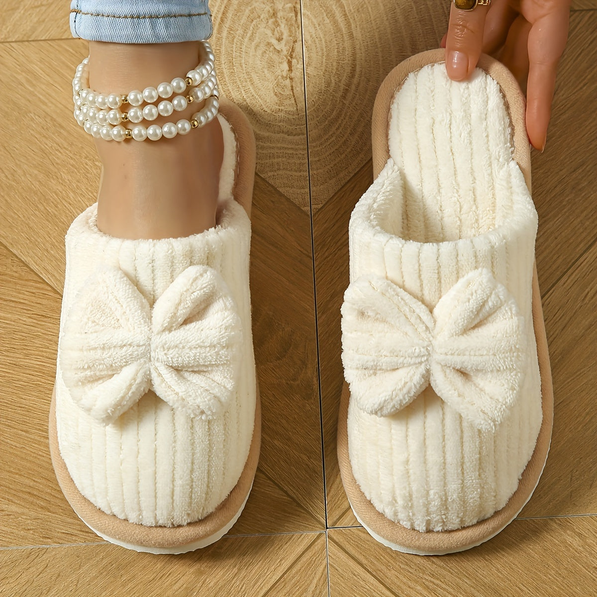 Women’s Bow Detail Ribbed House Slippers