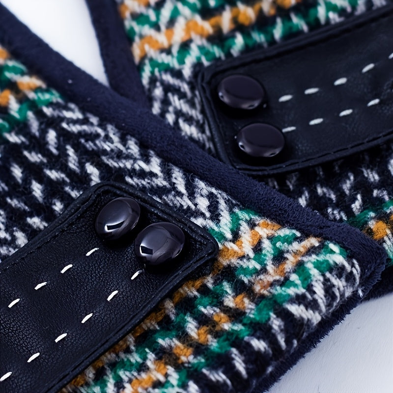 Gants à carreaux pour femme avec poignets à boutons