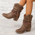 Bottes montantes tressées pour femmes, à hauteur du mollet, style enveloppant
