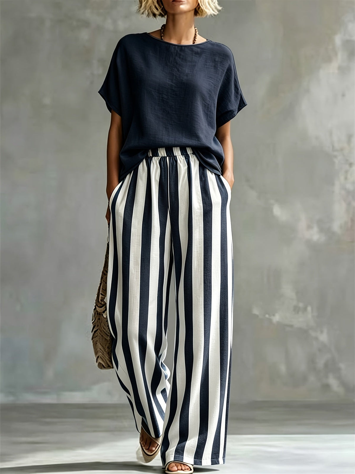 Pantalon large rayé pour femme
