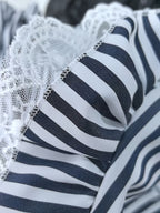 Women’s Striped V-Neck Top with Lace Sleeve Detailing and Relaxed Fit