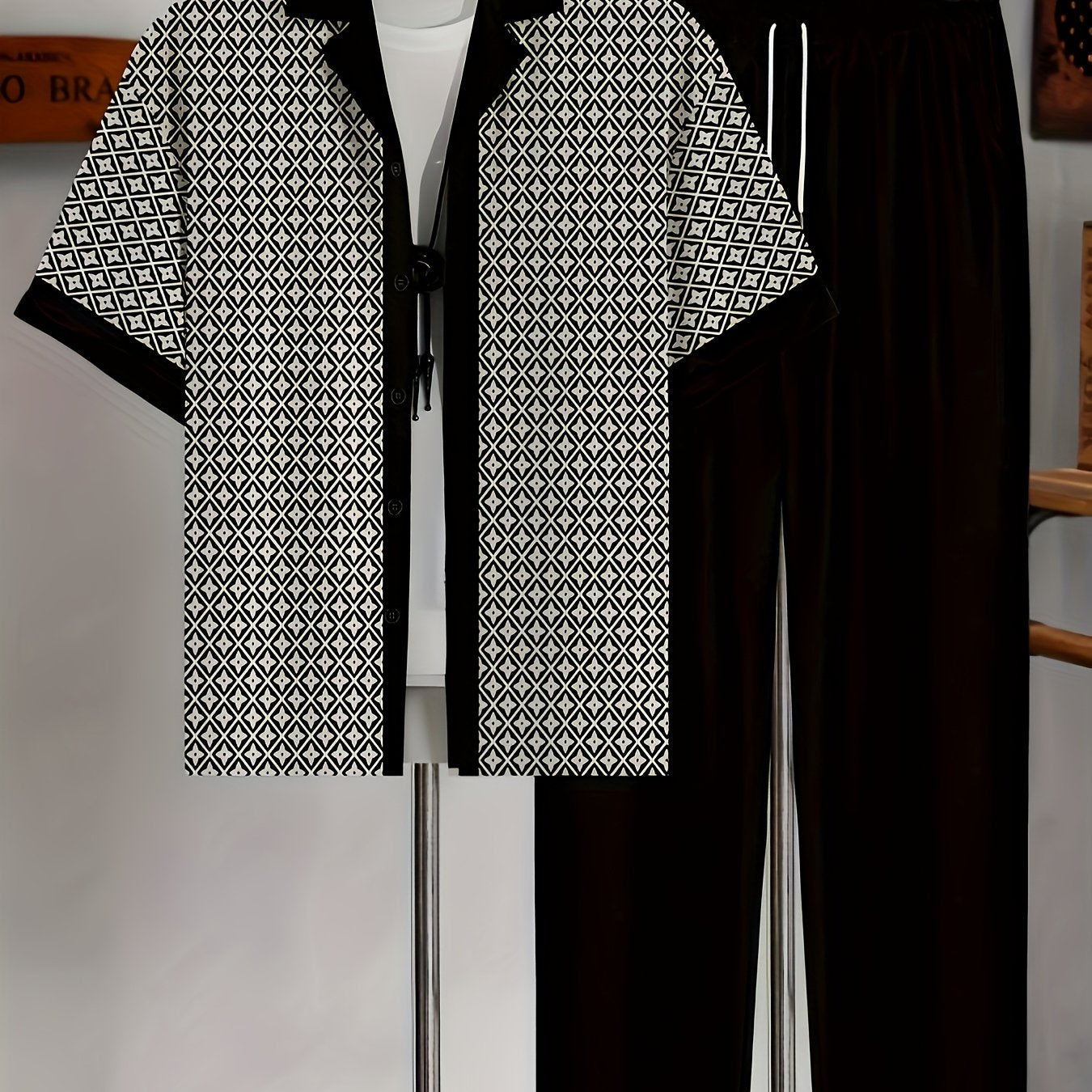 Men's Geometric Button-Up Shirt & Trousers Set