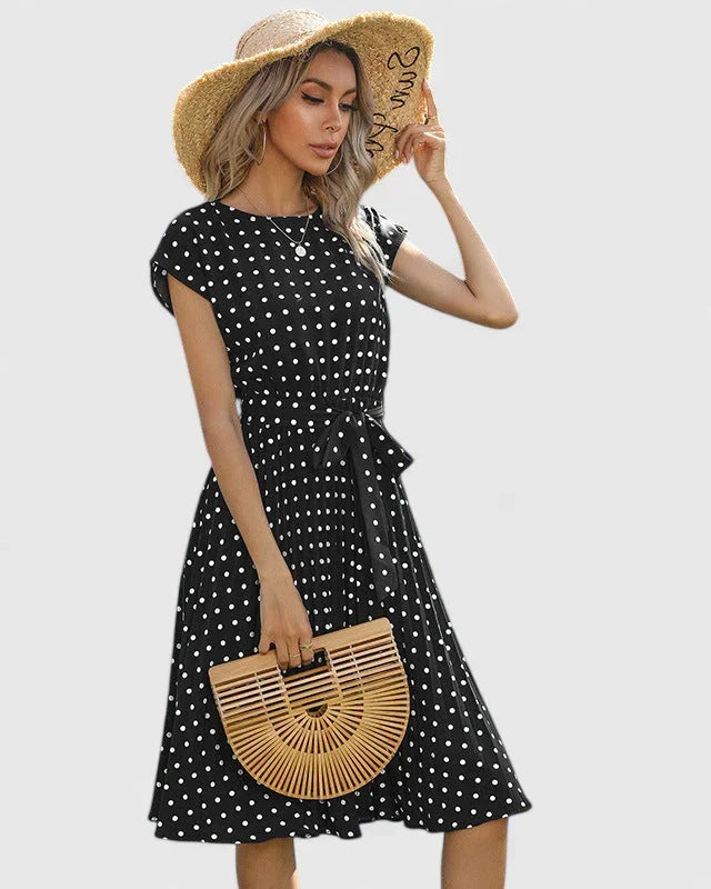 Women’s Polka Dot Belted Midi Dress