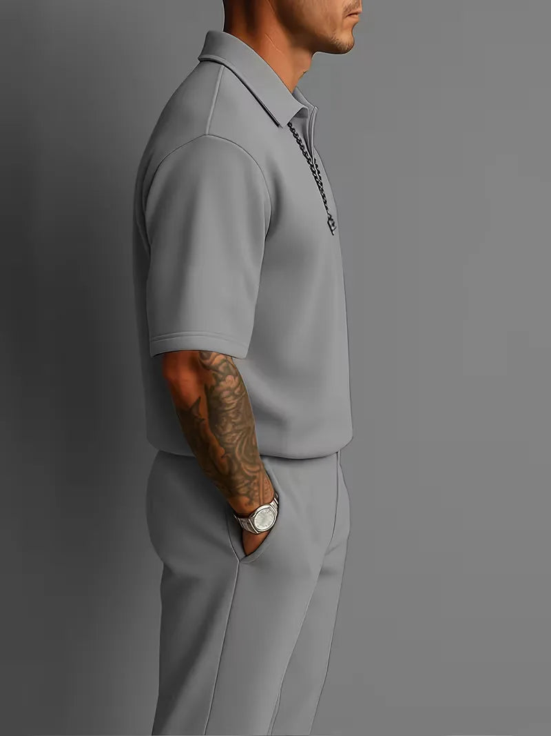 Herren Smart-Casual-Zweiteiler mit Poloshirt und geraden Hosenbeinen