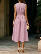 Women's Sleeveless Striped Wrap Midi Dress