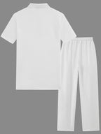 Men's Textured Half-Zip Polo & Trousers Set