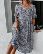 Women's Floral Midi Dress with Short Sleeves for Everyday Elegance