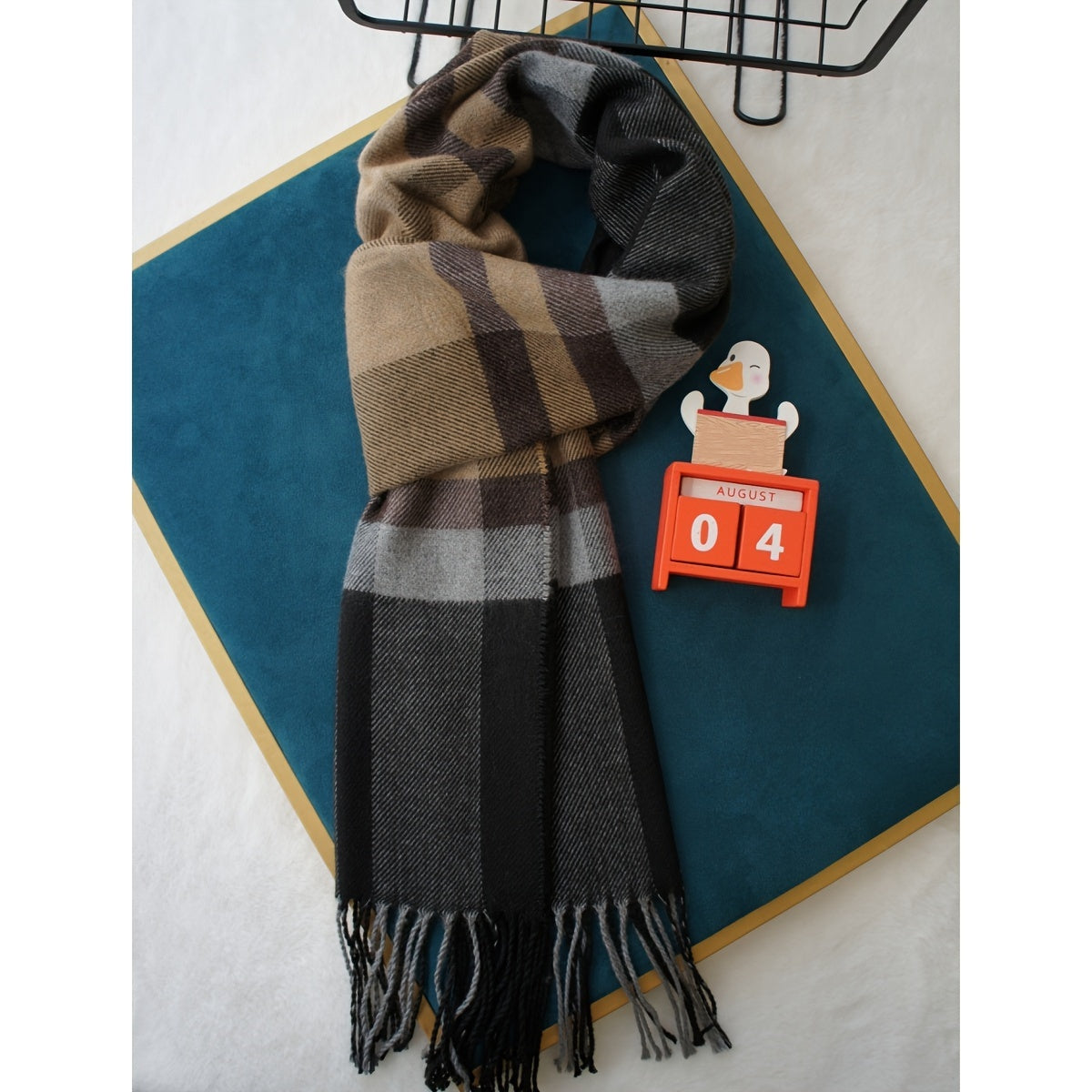 Men's Classic Plaid Fringed Winter Scarf