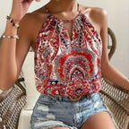 Women’s Paisley Halter Top with Flowing Fit and Elegant Print
