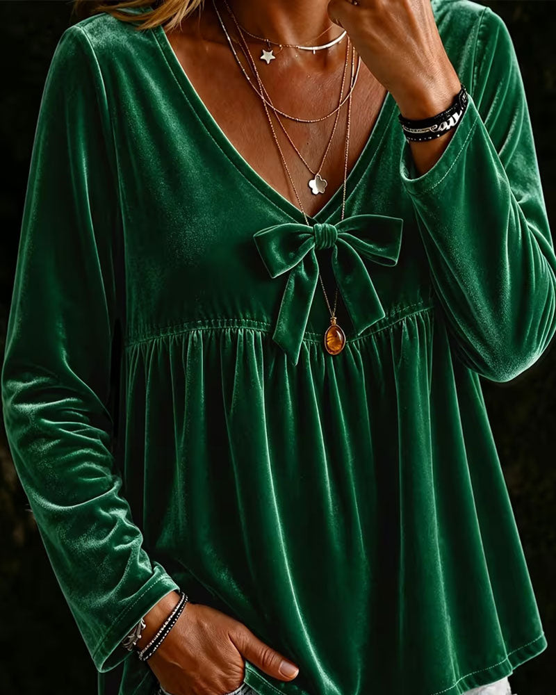 Haut babydoll pour femme en velours avec nœud à l’avant