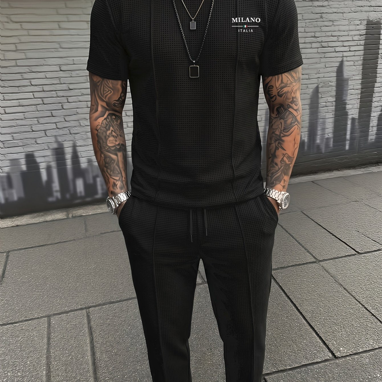 Men's Textured Relaxed T-Shirt & Trousers Set