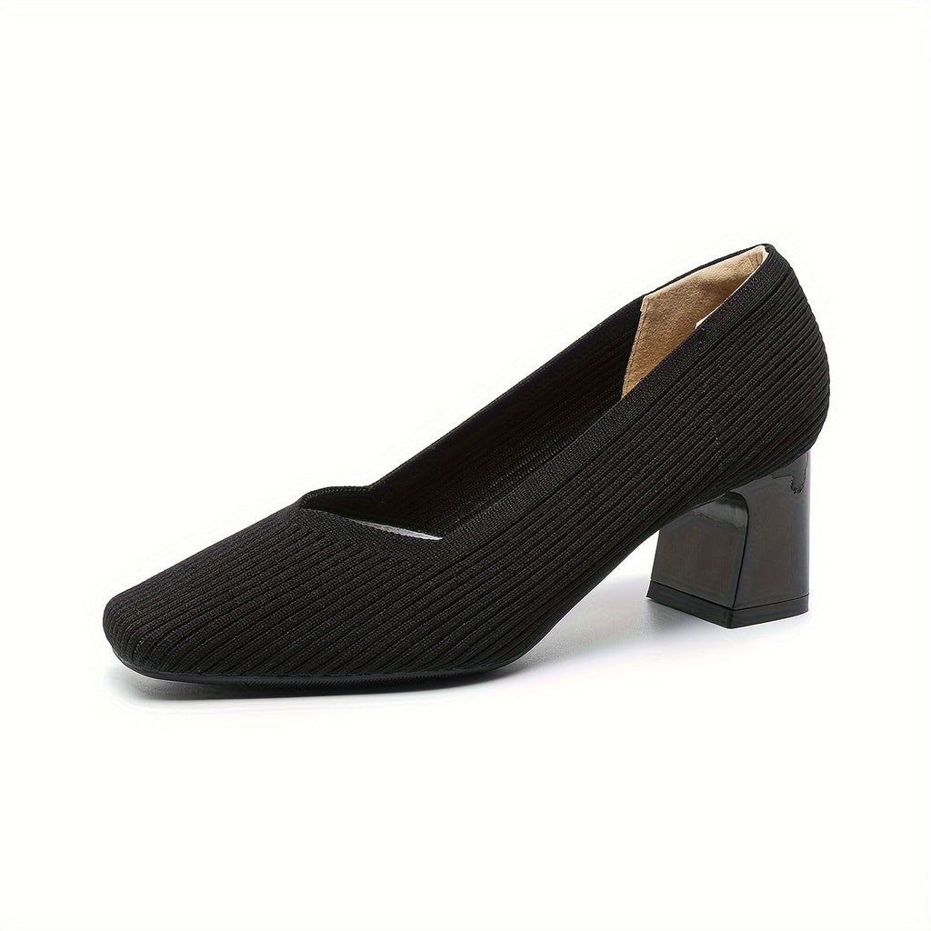 Women's Ribbed Block Heel Pumps