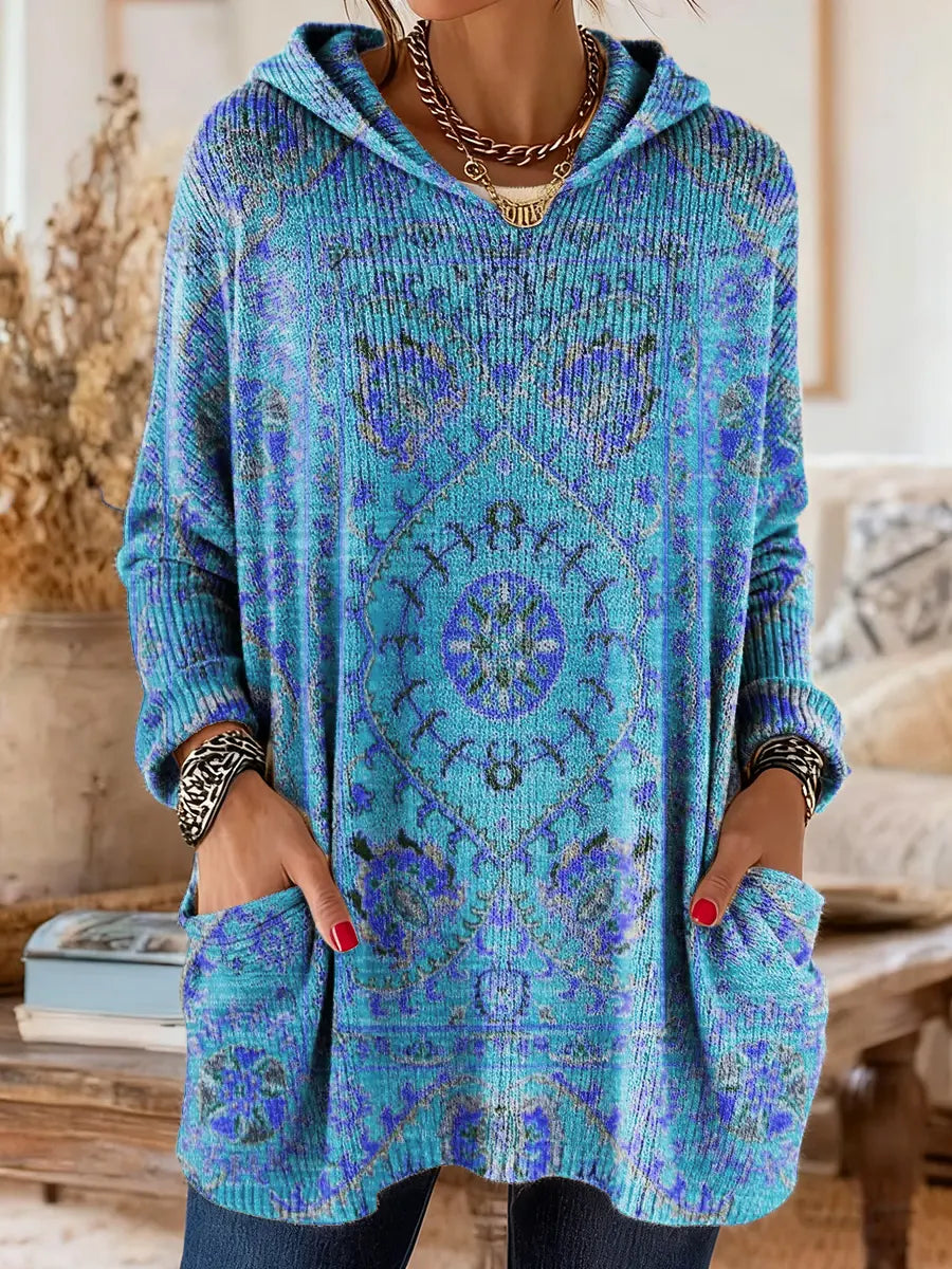 Pull tunique imprimé à capuche pour femme