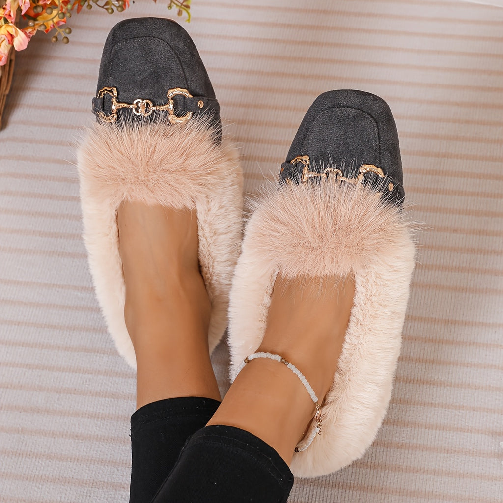 Mules chaussons pour femme bordés de fausse fourrure