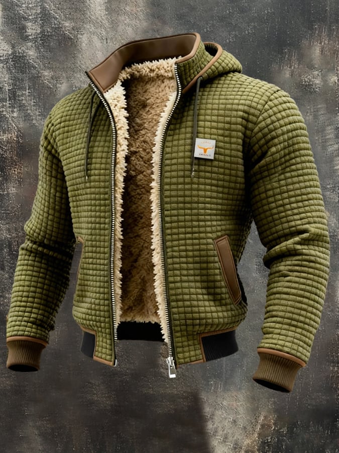 Sweat à capuche texturé pour homme, doublé en sherpa
