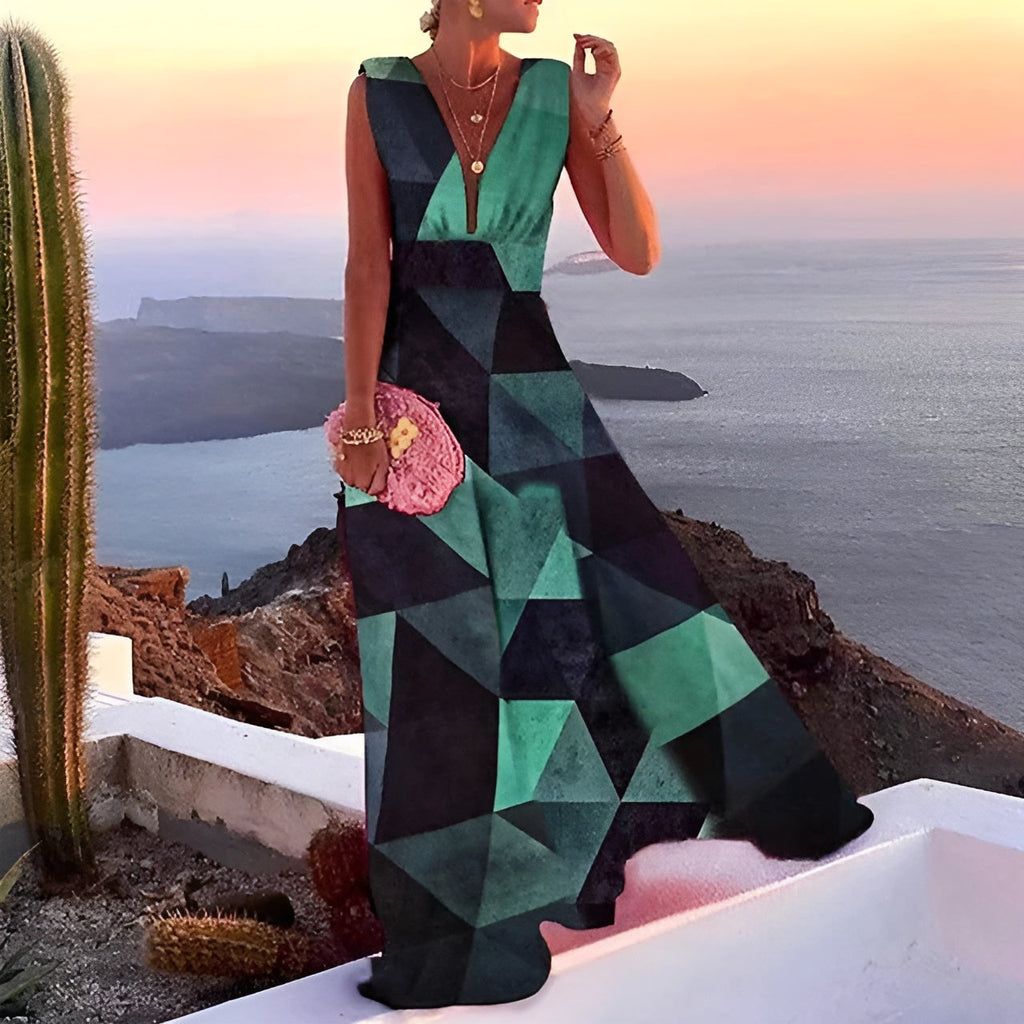 Maxikleid für Damen mit tiefem V-Ausschnitt und fließendem Rock für elegante Anlässe