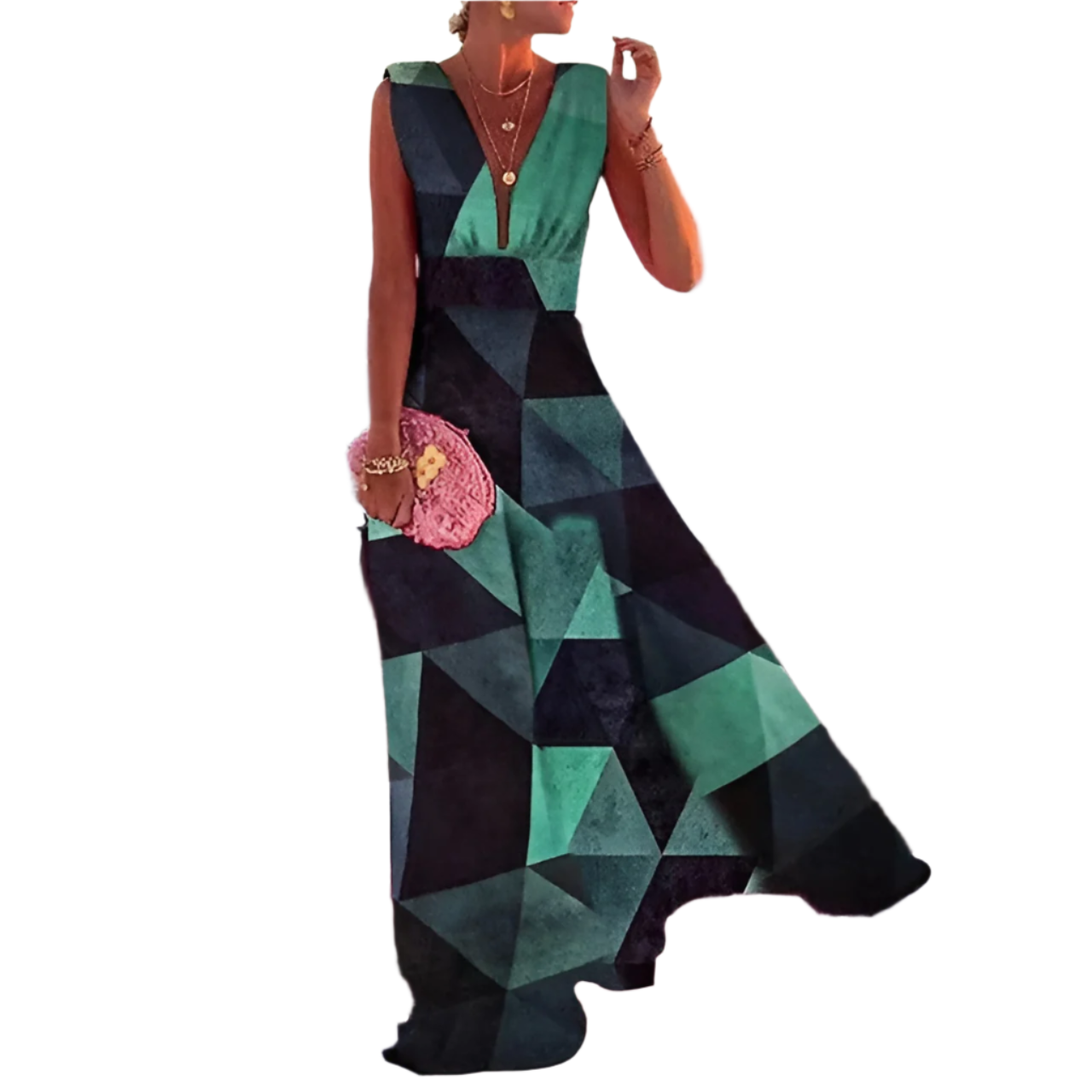 Maxikleid für Damen mit tiefem V-Ausschnitt und fließendem Rock für elegante Anlässe