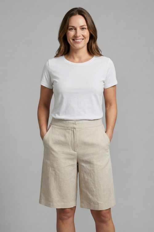 Women's Casual Bermuda Shorts with Side Pockets and Relaxed Fit