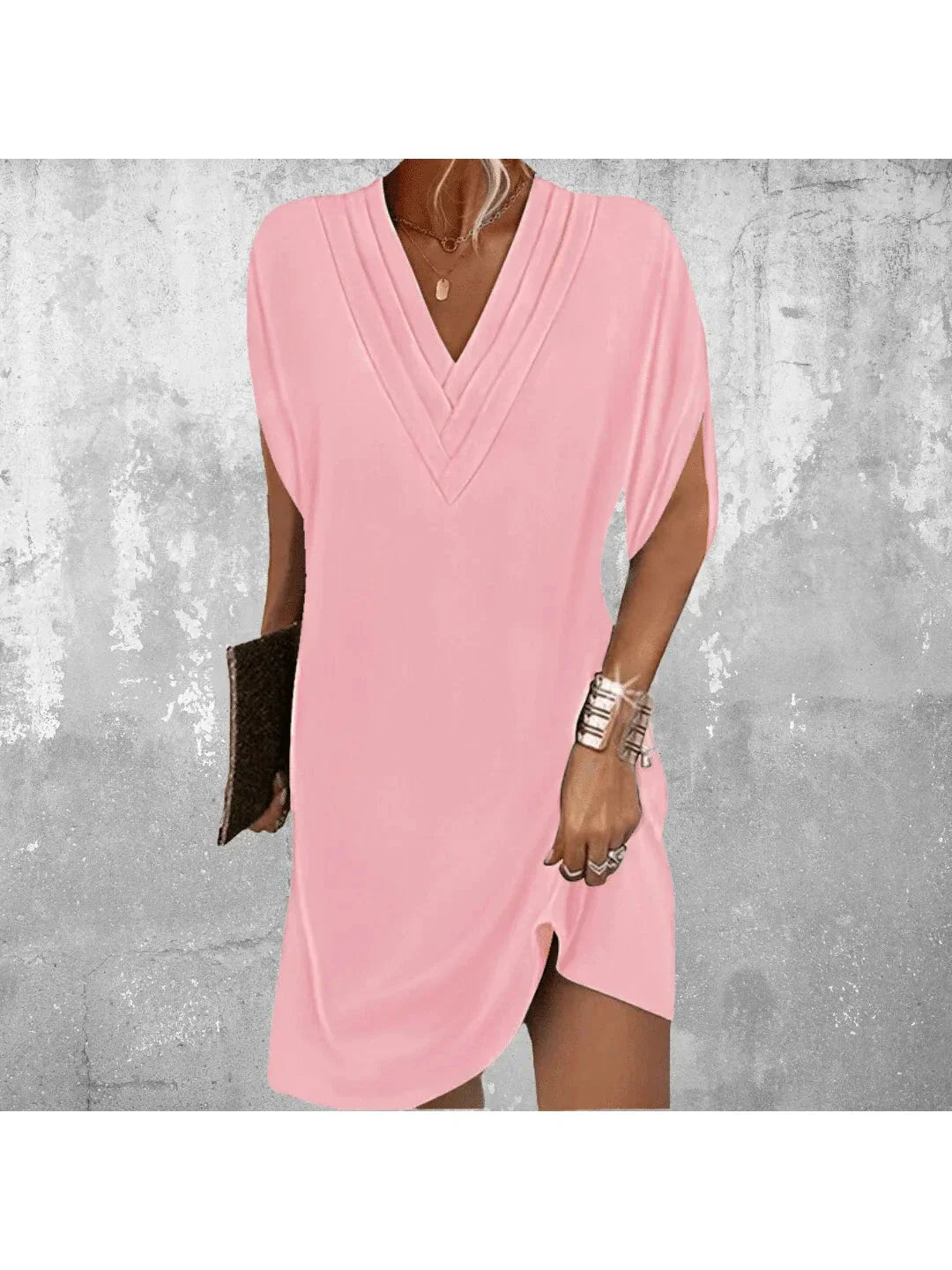 Women's Relaxed V-Neck Dress with Flowing Silhouette for Elegant Occasions