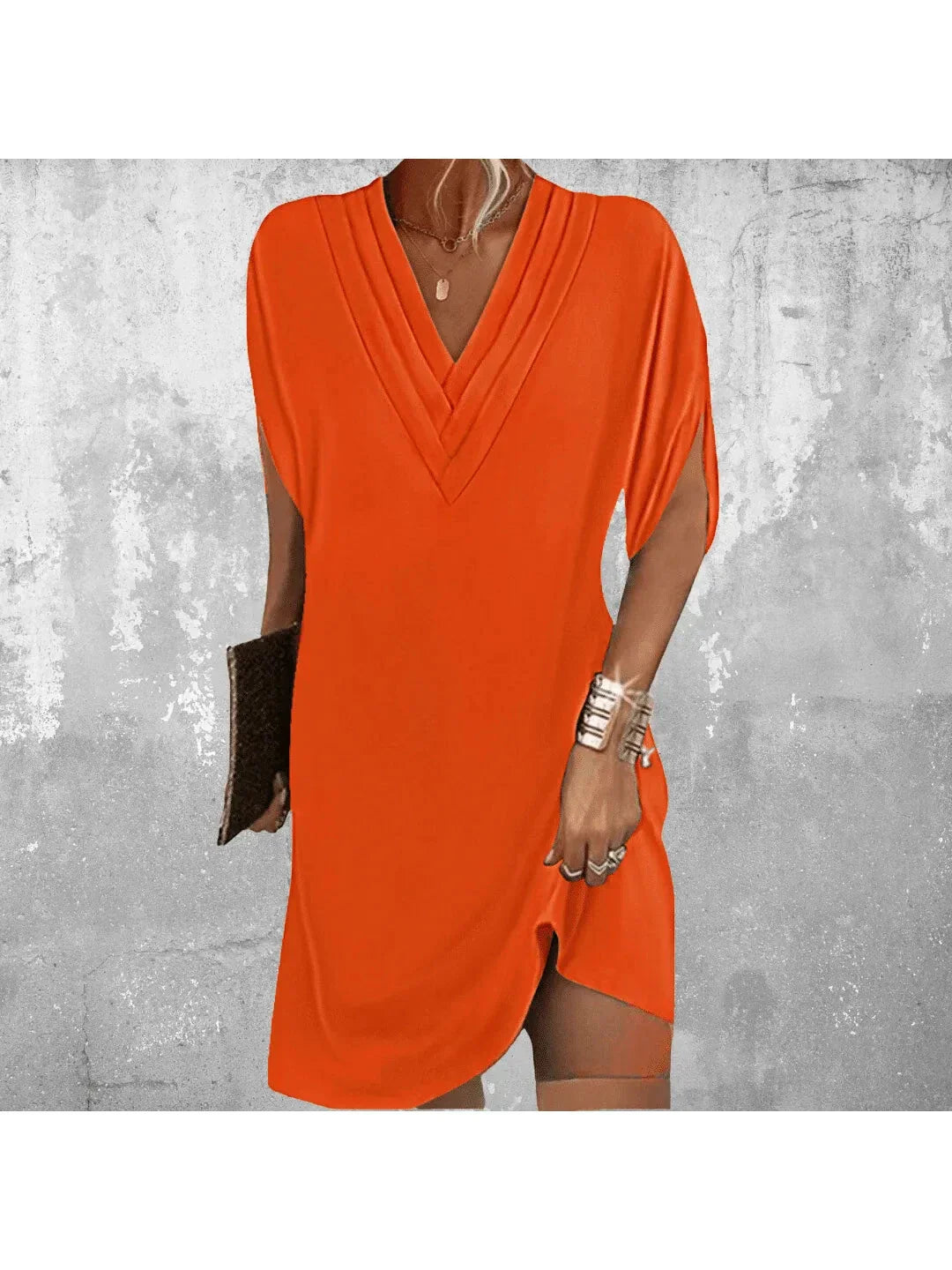 Women's Relaxed V-Neck Dress with Flowing Silhouette for Elegant Occasions