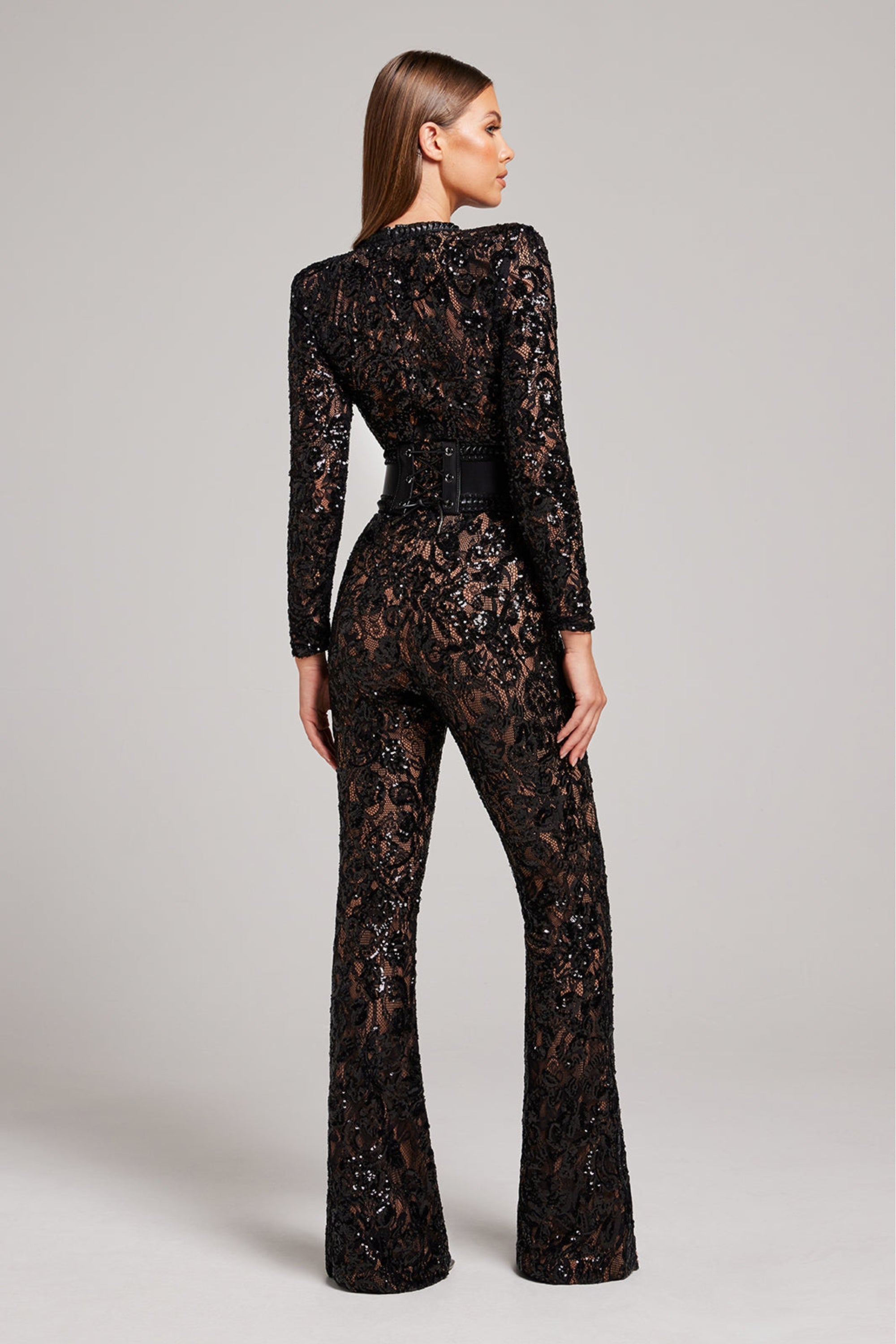 Damen Spitzen-Jumpsuit mit figurbetonter Silhouette für elegante Abendgarderobe