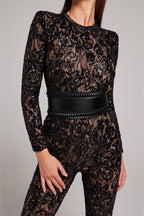 Damen Spitzen-Jumpsuit mit figurbetonter Silhouette für elegante Abendgarderobe
