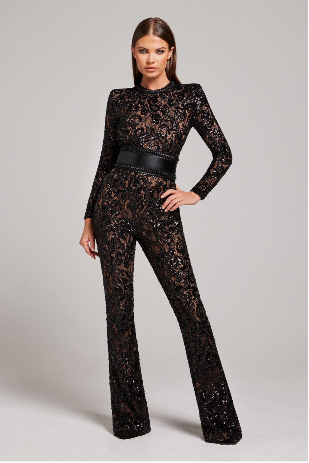 Damen Spitzen-Jumpsuit mit figurbetonter Silhouette für elegante Abendgarderobe
