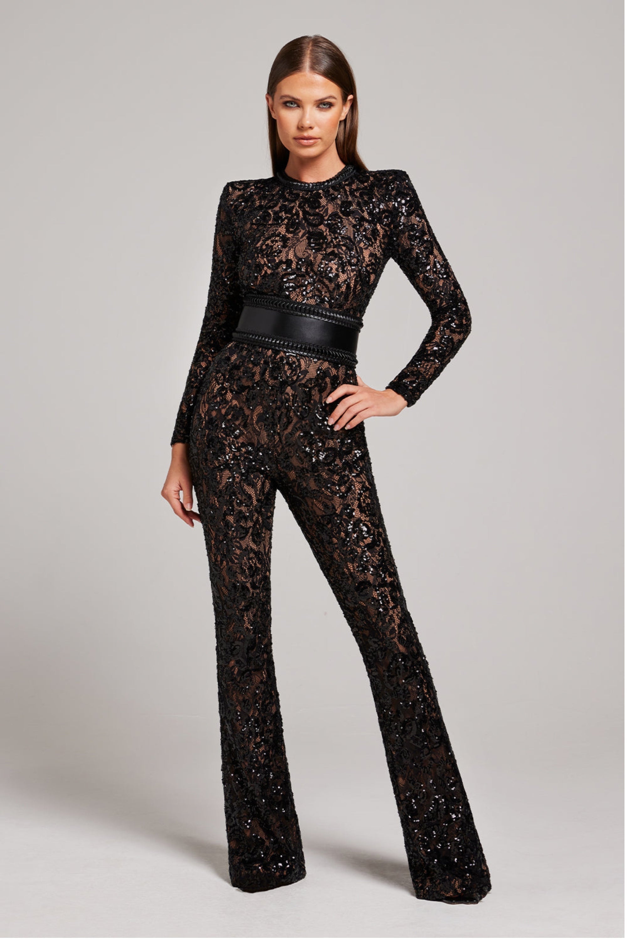 Damen Spitzen-Jumpsuit mit figurbetonter Silhouette für elegante Abendgarderobe