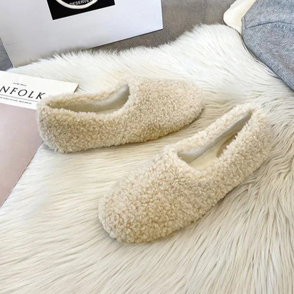 Damers mjuka fleece slip-in loafers för inomhuskomfort