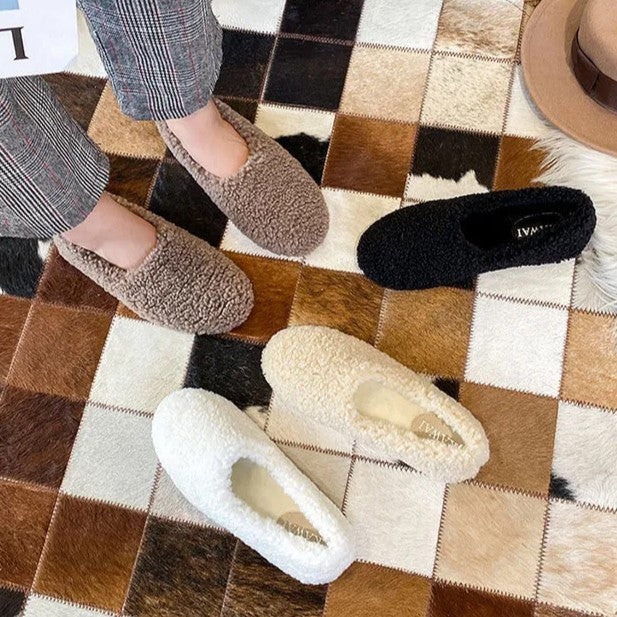 Damen Plüsch-Fleece Slipper-Loafer für Komfort im Innenbereich