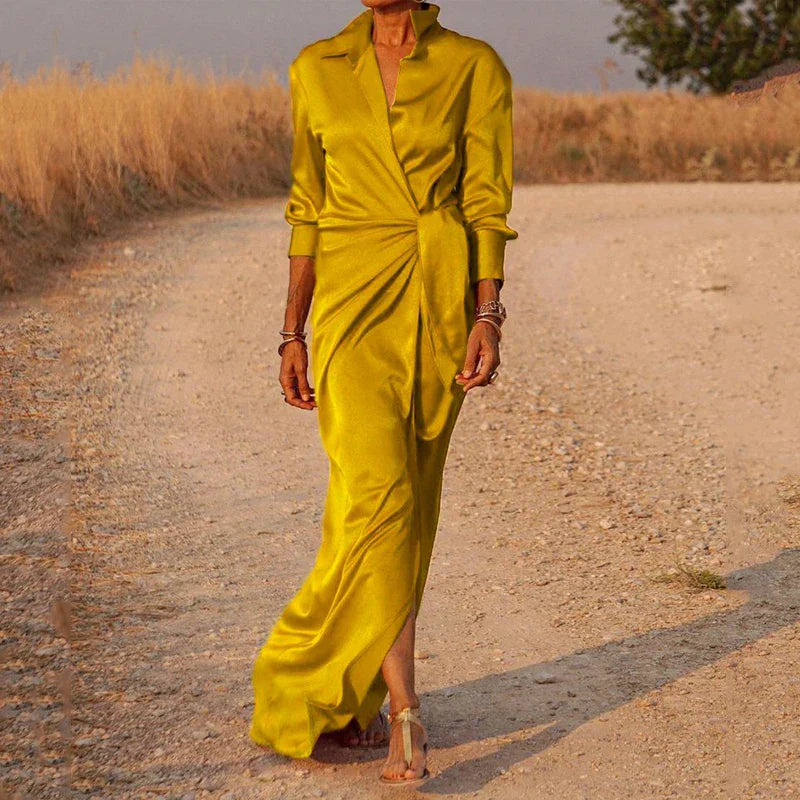 Maxikleid für Damen mit Wickeldesign und Kragen für elegante Anlässe