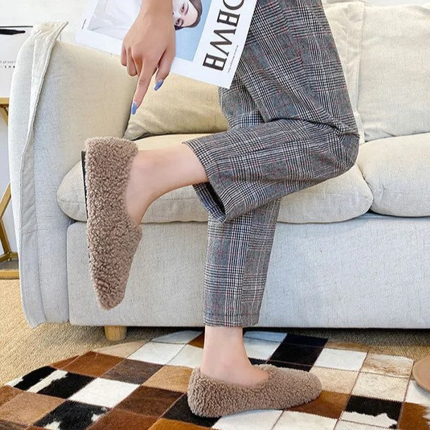 Damen Plüsch-Fleece Slipper-Loafer für Komfort im Innenbereich