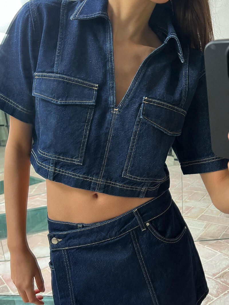Set med kort denimlinne och skort för kvinnor