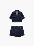 Sæt med denim-croptop og skort til kvinder