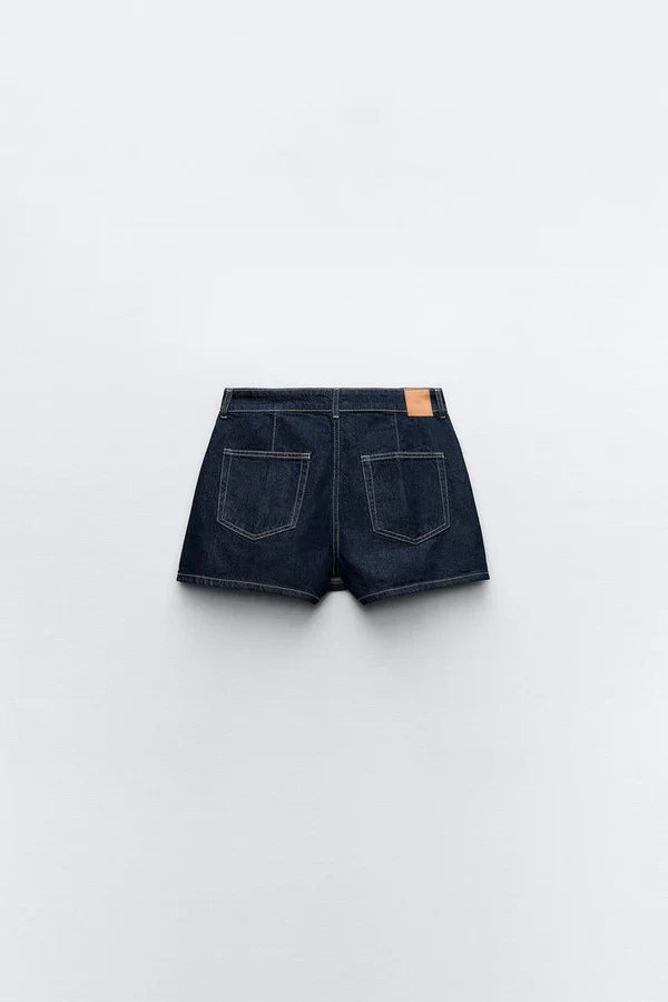 Sæt med denim-croptop og skort til kvinder