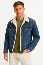 Herren-Jeansjacke mit Sherpa-Kragen