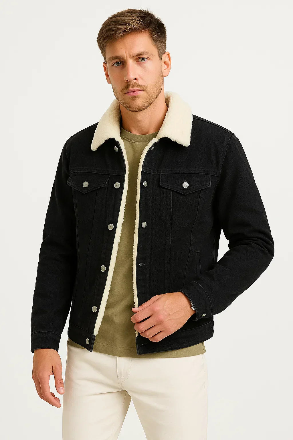 Herren-Jeansjacke mit Sherpa-Kragen