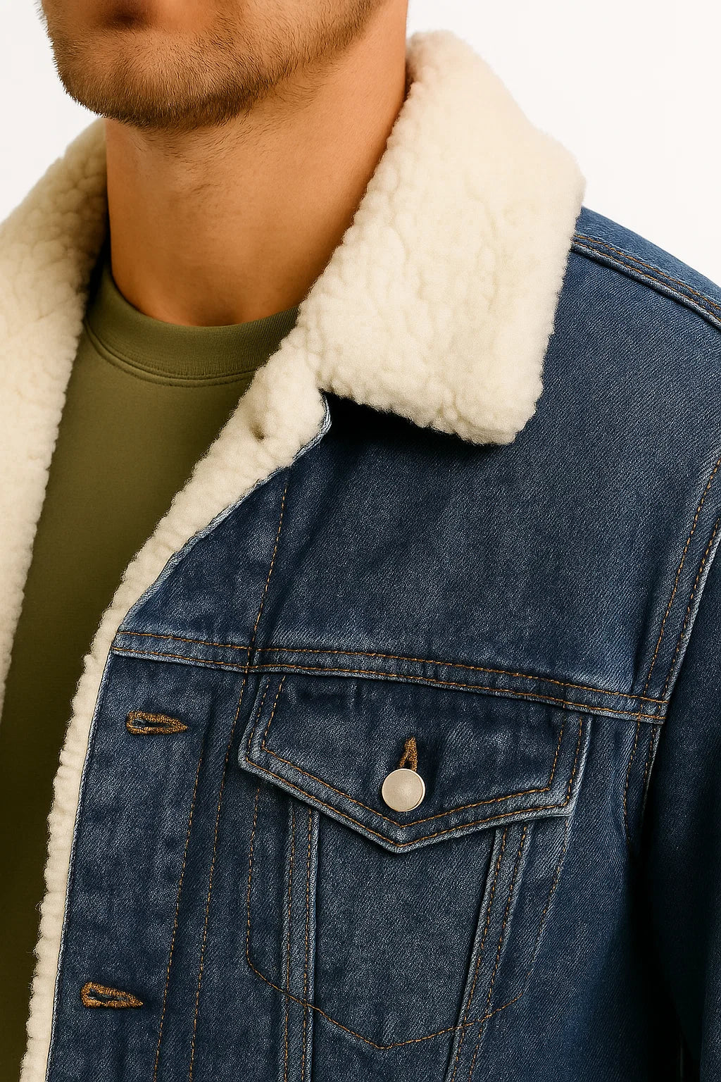 Herren-Jeansjacke mit Sherpa-Kragen