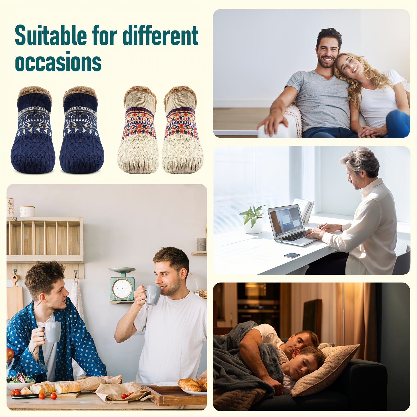 Men’s Fair Isle Knit Winter Slipper Socks