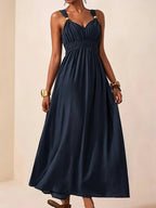 Women's Sleeveless Maxi Dress with V-Neck and Beaded Strap Details