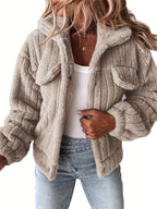 Damen-Plüsch-Sherpa-Jacke mit praktischen Taschen