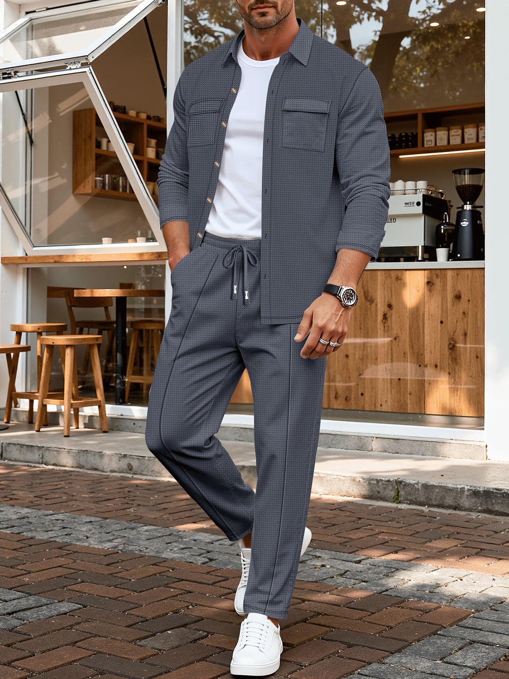 Strukturiertes Overshirt- und Hosen-Set für Herren