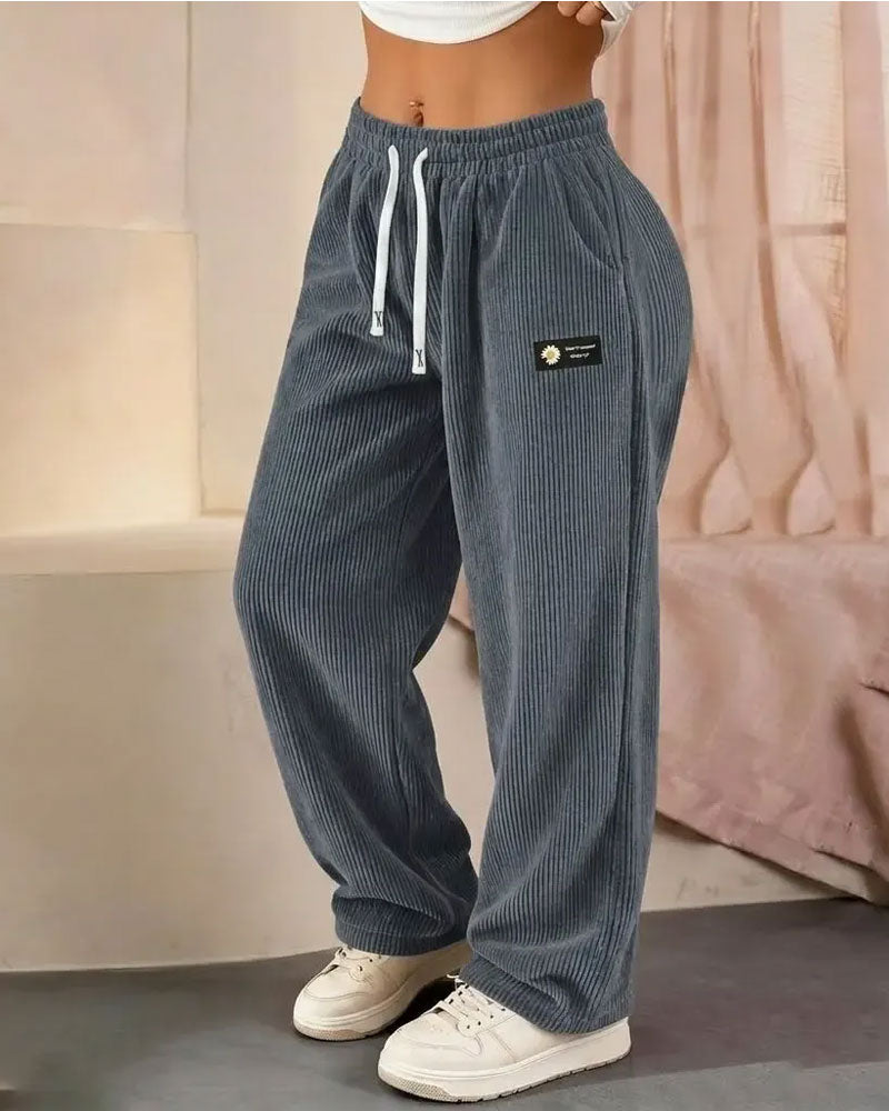 Pantalon large en velours côtelé pour femme avec cordon de serrage