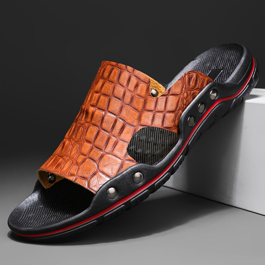Men's Crocodile-Texture Comfort Slide Sandals