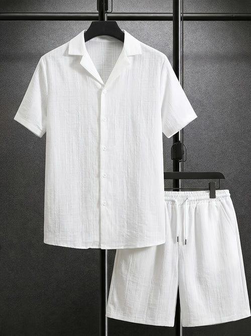 Ensemble chemise boutonnée texturée et shorts à cordon pour homme